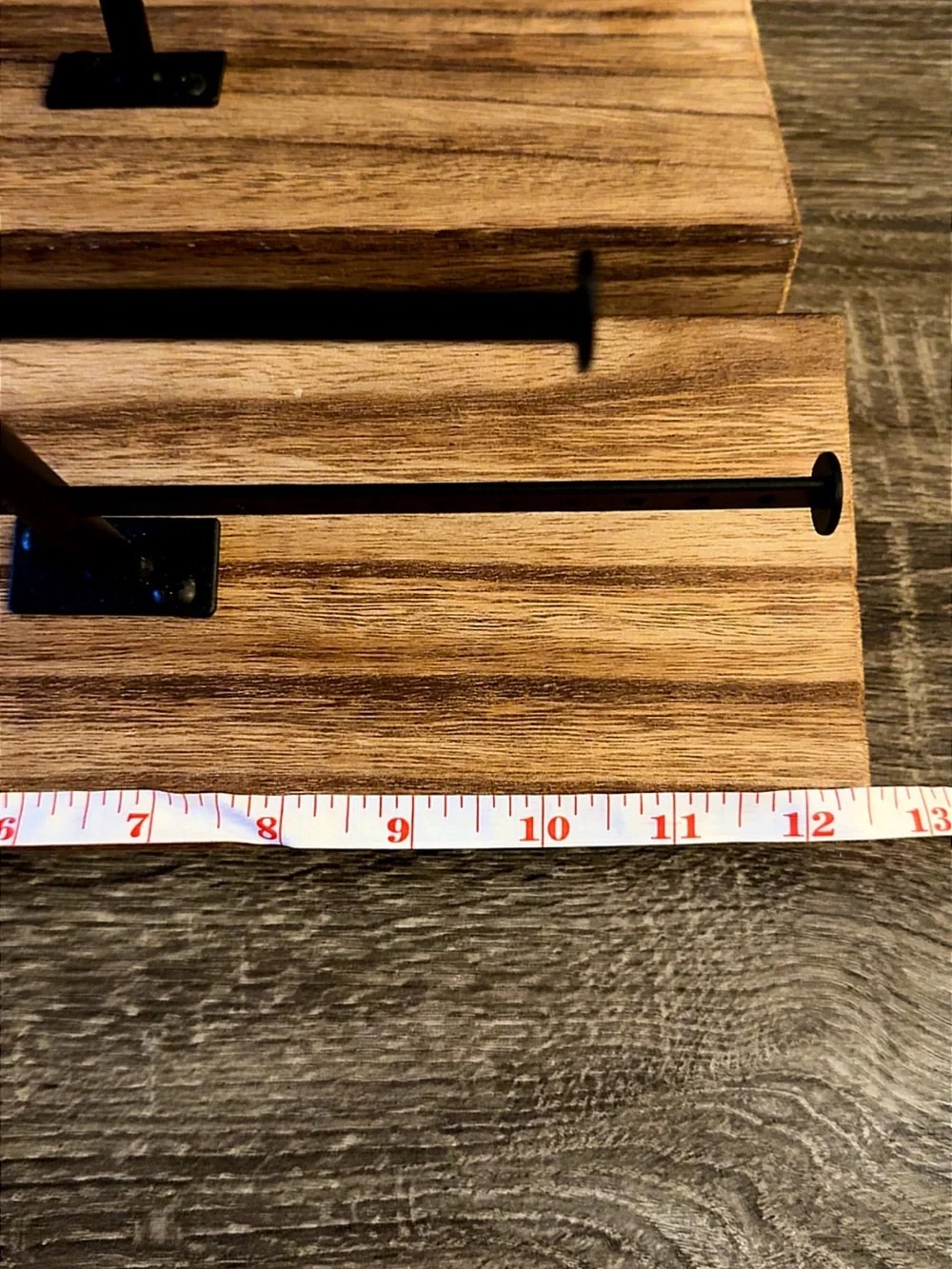 Industrial Double-Bar Jewelry Rack on Natural Wood Mount